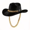 Felt hat, necklace, wig