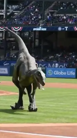 Dinosaurs may not be the best first pitch throwers 🤣🤣 #baseball #sports