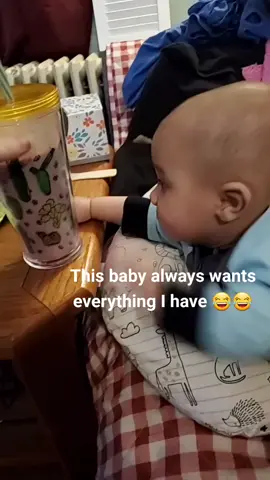 Greedy #baby always wants my food and drinks 😂 can't have anything to myself #momlife #sahm #shake