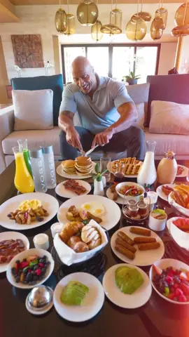 The BLACK ADAM⚡️💪🏾transformation has begun. And yes, the Man in Black still gets his cheat meals in!🥞 What does yours look like? #keepingactive