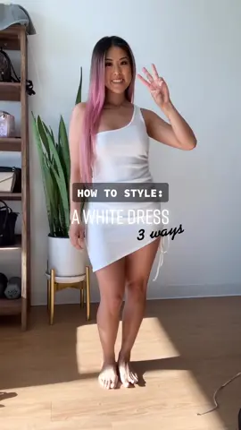 How to style a white dress 3 ways! Which look was your fave? 🤍🤍 #howtostyle #whitedress #howto #3waystostyle #fashionblogger #blogger #fashion