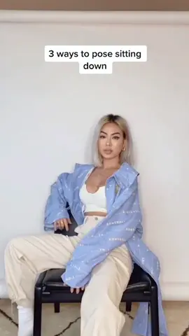 3 ways to pose sitting down for photos @ellen.vlora #howtopose #learnhowtopose #poses #posesforgirls #ootdmagazine
