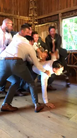 Not sure who made up this wedding tradition 😂 but damn my brother has the best hype group #wedding #groomsmen