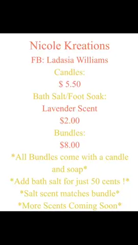 New Business‼️ Nicole Kreations🤍✨🧚🏽‍♀️ Candles($5.50), Soaps($4.00),Bath Salts($2.00), Bundles(Candle&Soap $8.00) #SmallBusiness Inbox For More‼️😚