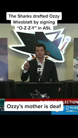 The @sanjosesharks drafted Ozzy Wiesblatt by signing “O-Z-Z-Y” in ASL. Ozzy’s mother is deaf. #nhldraft #NHL #hockey #sports #foryou