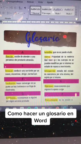 Como hacer un glosario en Word 👍🏻#apuntescolenword #word #apuntesbonitosv #apuntesvirtuales