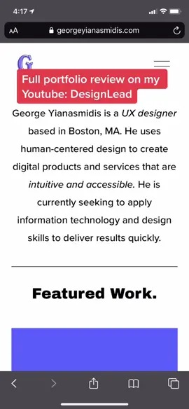 UX Design portfolio review from George Yianasmidis a UX designer from Boston. Full review on my Youtube. Link on my bio. #ux #uxdesign #portfolio