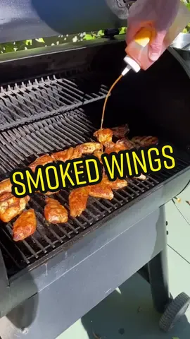 Easy Smoked Wings on Traeger. 225 for 45 min. Sauce and Flip. 400 for 25 min. #wings #smokedwings #traegergrills #bbq #EasyRecipe #fyp