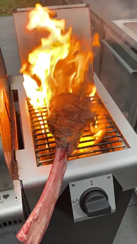 So ein Tomahawk Steak braucht richtig Power. 🔥💪 Auch Lust auf ein Stückchen? #fleisch #steak #leidenschaft #grill