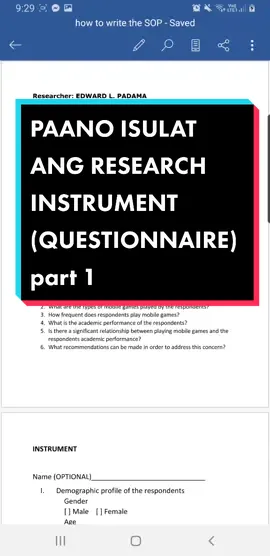 PAANO ISULAT ANG RESEARCH INSTRUMENT (QUESTIONNAIRE) part 1 #docedpadama #researchwriting #edukasyongpinoy #foryou