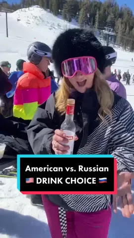 American vs. Russian: drink choice. Sasha always adding a little something extra #tiktokrussia #russian #snow #snowboard