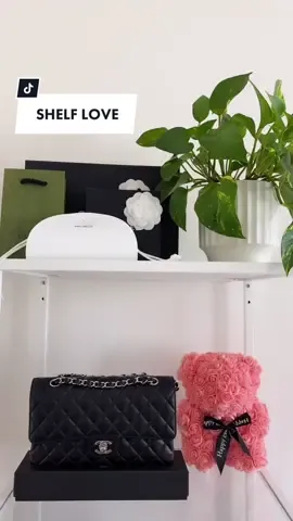 rearranged the shelf🤍 #shelfdecor #handbagcollection #luxurybaglover #shelfie