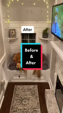 Teddys doghouse under the stairs, before and after. Follow my insta: jlower12 #dogs #dog #teddy #goldenretriever #dogsoftiktok #fyp #DIY #puppy #for
