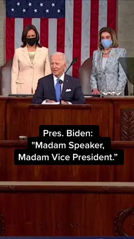 Pres. #Biden introduces VP #Harris and Speaker #Pelosi in his joint address to #Congress, noting historic first.