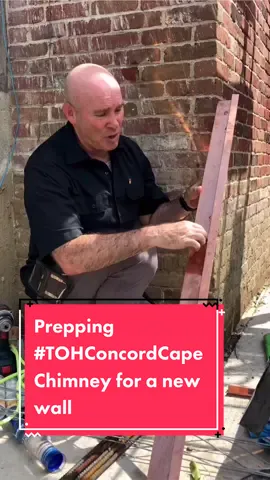 Mark McCullough swung by #TOHConcordCape to add flashing to the chimney to prep for a new wall #thisoldhouse #homerenovation #construction #masonry