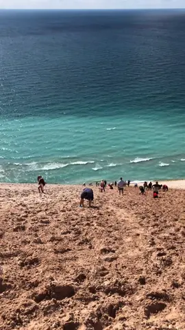 Sleeping Bear Natl Lakeshore. My husband decided to climb the 450’ dune on a whim 😂 🧗‍♀️ #puremichigan #sleepingbeardunes #lakemichigan