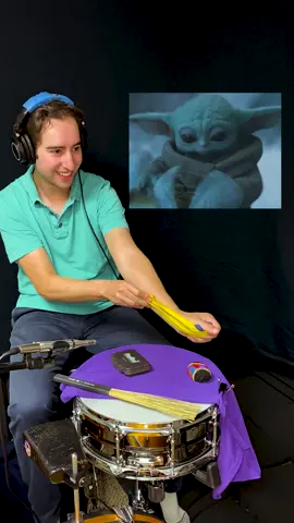 Making Baby Yoda sound effects at the drums #starwars #asmr #rhythmsofcomedy #starwarssounds
