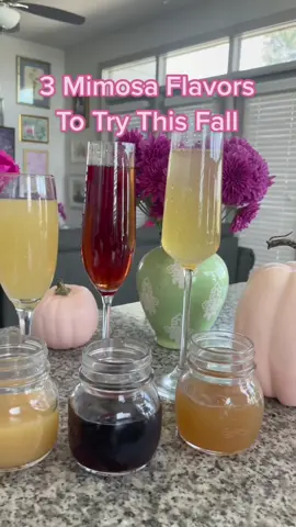 3 FALL MIMOSA FLAVORS TO TRY!🥂🍎🍐 #fallcocktails #drinktok #applecider #fallinspo #mimoas