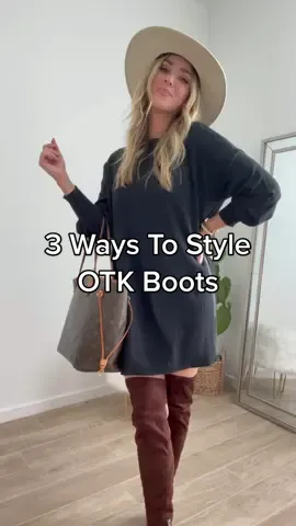 3 ways to style my @Marc Fisher LTD otk boots! Which is your fave, 1, 2, or 3? Link in bio to shop. #fallfashion #otkboots #styletips