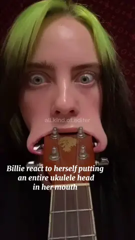 Billie's reaction to her putting an entire ukulele head in her mouth #fyp #CapCut #billieeilish #billiestan #billieeilishedits @billieeilish