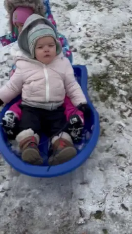 Stevie taking her first sled ride like a boss ✔️. #toddler #funny #sled #fyp