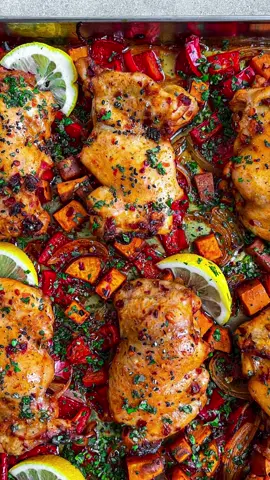 Harissa Chicken Tray Bake! Link in bio for the recipe #LearnOnTikTok#Yum#Chicken #ChickenRecipe#EasyRecipe#FoodTok #FYP