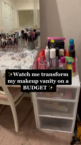 Makeup vanity transformation on a budget!✨ #fypシ #makeupvanity #makeupvanitydiy #makeuproom #diytransformation #foryoupage #fy  #makeup #diyvanity