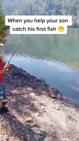 Proud moment helping my son catch his first fish :)#fish #fishing #father #fatherandson #fyp #fy #fypシ #children #parents #parentsoftiktok #Love #heartwarming #kids