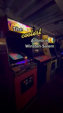 Seriously- where are my 80s babies at?! Stay in this awesome 80s themed Airbnb with 120 classic arcade games. #nc #airbnb #airbnbfinds #winstonsalem
