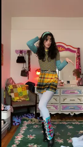 putting together and outfit with way too many patterns 💗 #groovy #70s #grwm #fitcheck