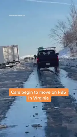 Cars begin to move on a “slushy and bumpy” #I95 near Stafford, #Virginia on Jan. 4. #interstate95 #travel #driving #traffic #trafficjam #severeweather