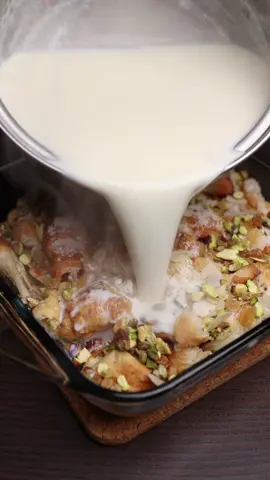 Easy Umm Ali recipe at home! 😍 TAG someone who needs to make you this!  (🎥 @dubaitastes)  Ingredients: Umm Ali Ingredients: - 8 Medium plain croissant,