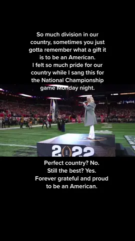 Still proud to be an American. I was so honored to sing this for the National Championship game. What an experience! #usa #fyp #explore #nationalchampionship #cfbplayoff