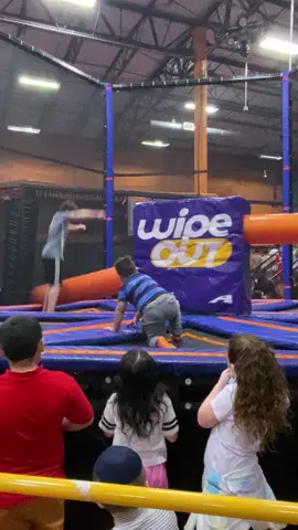 Oh no falls! @skyzonedeerpark #wipeout #skyzone #longisland #ny