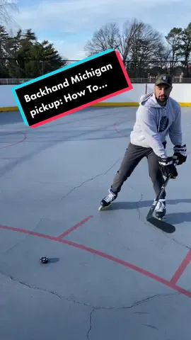 How to do the backhand Michigan hockey pick up! Give it a try and tag me!🏒 #howto #hockey #hockeypuckpickup #fyp #hockeylesson #hockeymichigan #🏒🚨