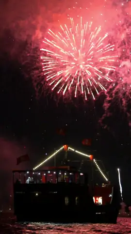 Gasparilla fireworks in Tampa Bay🏴‍☠️ #tampa #gasparilla #pirateship #pirate