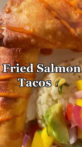 Fried Salmon Tacos 🌮🔥#tacos #friedtacos #salmon #mexicanfood #foodtiktok #leftovers #food #Foodie #foodporn #fyp #ITriedItIPrimedIt #foryou #cooking