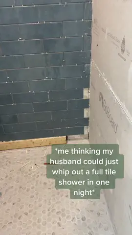 You got this in a couple hours right E? #bathroomremodel #tilework #tile #DIY #homerenovation #mcdonaldshacks #DIYwithBlock #DuetDoWet #