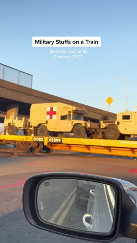 Military vehicles on a train. #California #Military #Stockton #Train #Tank #USA #February #2022 #fyp #Trains #MilitaryVehicles