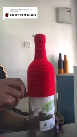 Reply to @barothemang871 #fibreart #CraftingAround256 #bottleart #yarnwrappedbottles #flowervase #recycling #DIY #yarn #madlovemonday
