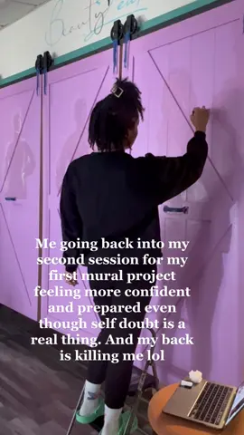 Getting out of your comfort zone is scary as h3ll sometimes but you know. We’re doing it lol #artistsoftiktok #muralist #blackartist #creative #art