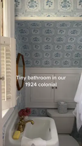 This cute bathroom makes me so happy #colonial #luliewallace #lindroth #nancymeyersaesthetic #historichome