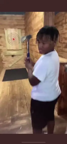 The laugh makes it funnier😂Do not try at home* #fyp #fy #foryoupage #axethrowing #axe #throw #funny #fail #game