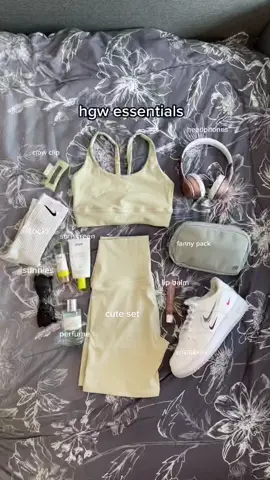 #hgw #hotgirl #hotgirlwalk #af1 #essentials #favs #favoritethings #setactive #fannypack #lululemon #headphones #supergoop #thatgirl #thatgirlaesthetic #totebag #MoveWithTommy #takeaNAIRbreak