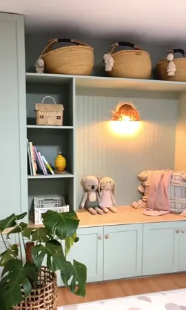 3 months of work in 18 sec 🙃 so glad we have storage in our playroom now! #builtins #DIY #sagegreen #sagegreenaesthetic #playroom #kidsroomideas #kidsroomdecor