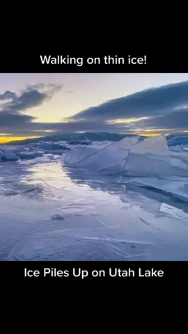 Wind pushes layers of ice onto the shore.  #movingwalkwayexit #pileup  #utahlake #foryou #fyp #frozen #utah #amazing #naturalphenomena #nature #sunset #ice #winter #utah #satisfying #unique #walkonwater