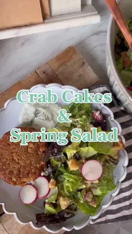Crab cakes and homemade tartar with little gem + radish salad with a lemon cream dressing 🍋 #Recipe #spring #saladrecipe