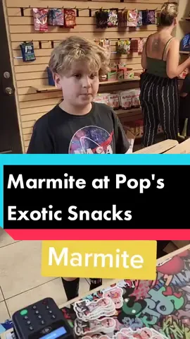 Jasper tries Marmite at @popsexotic #exotic #australia #marmite #🤮 #weirdfood #exoticfood #candyshop #candy #candychallenge