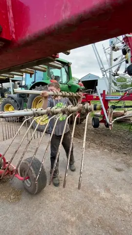 Getting the rake ready!  T checked his work and then tested it out! #workinmansphd #aarontippin #foryou #foryourpage #4u #fy #follow #cute #farmlife #countryboy #countrylife #farmlife #farmkid #dairyfarm #farmingtok #farmtok #farmlifeisthebestlife #novascotia #canada #pottinger #newholland #blue #silage #firstcut #spring #2022