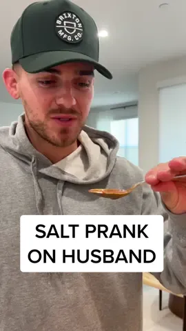 His face at THE END😳😂I’m sorry babe I had to💀♥️ #saltprank #comedy #husbandandwife #couple #couplecomedy #relatable #prank #pranks #reaction #react #fyp #4u #viral